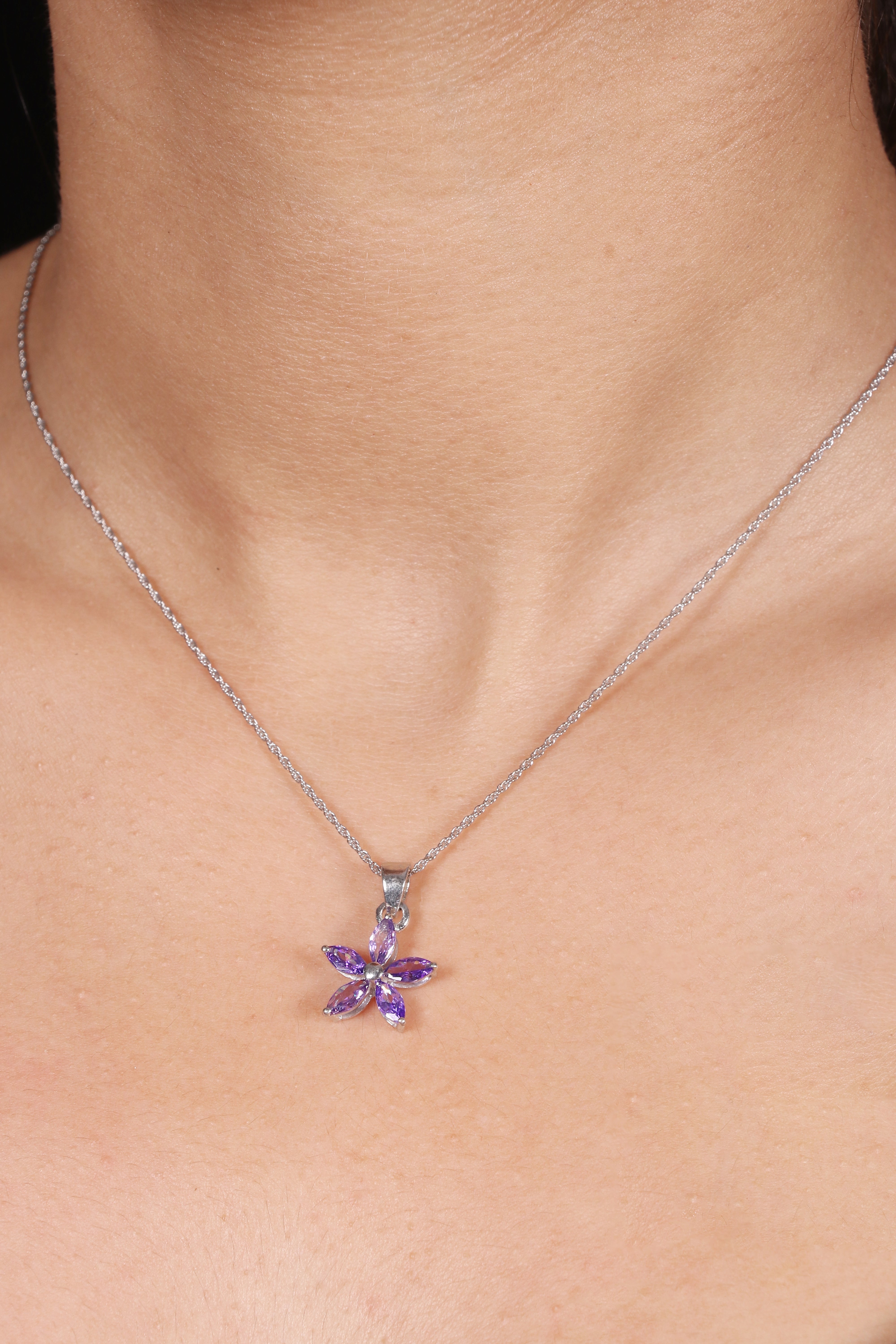 Silver Minimalist Purple Flower Pendant